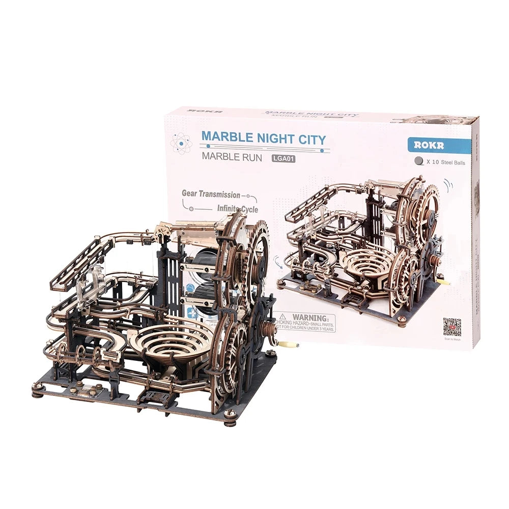 Electric Wooden Marble Run Spaceport 3D Puzzle Kit
