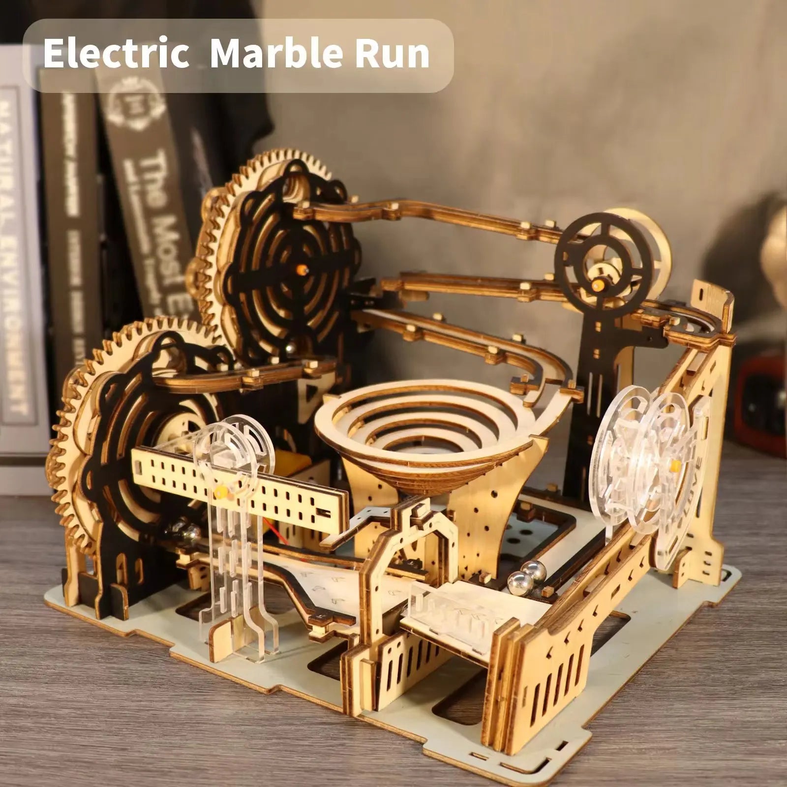 Electric Wooden Marble Run Puzzle with Motor Lift