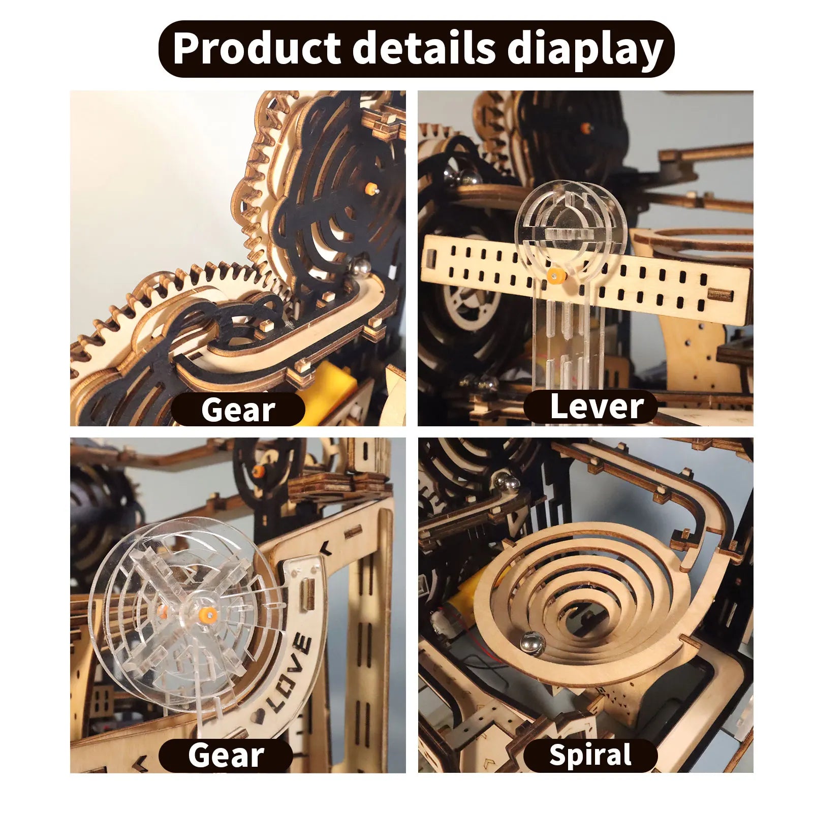 Electric Wooden Marble Run Puzzle with Motor Lift