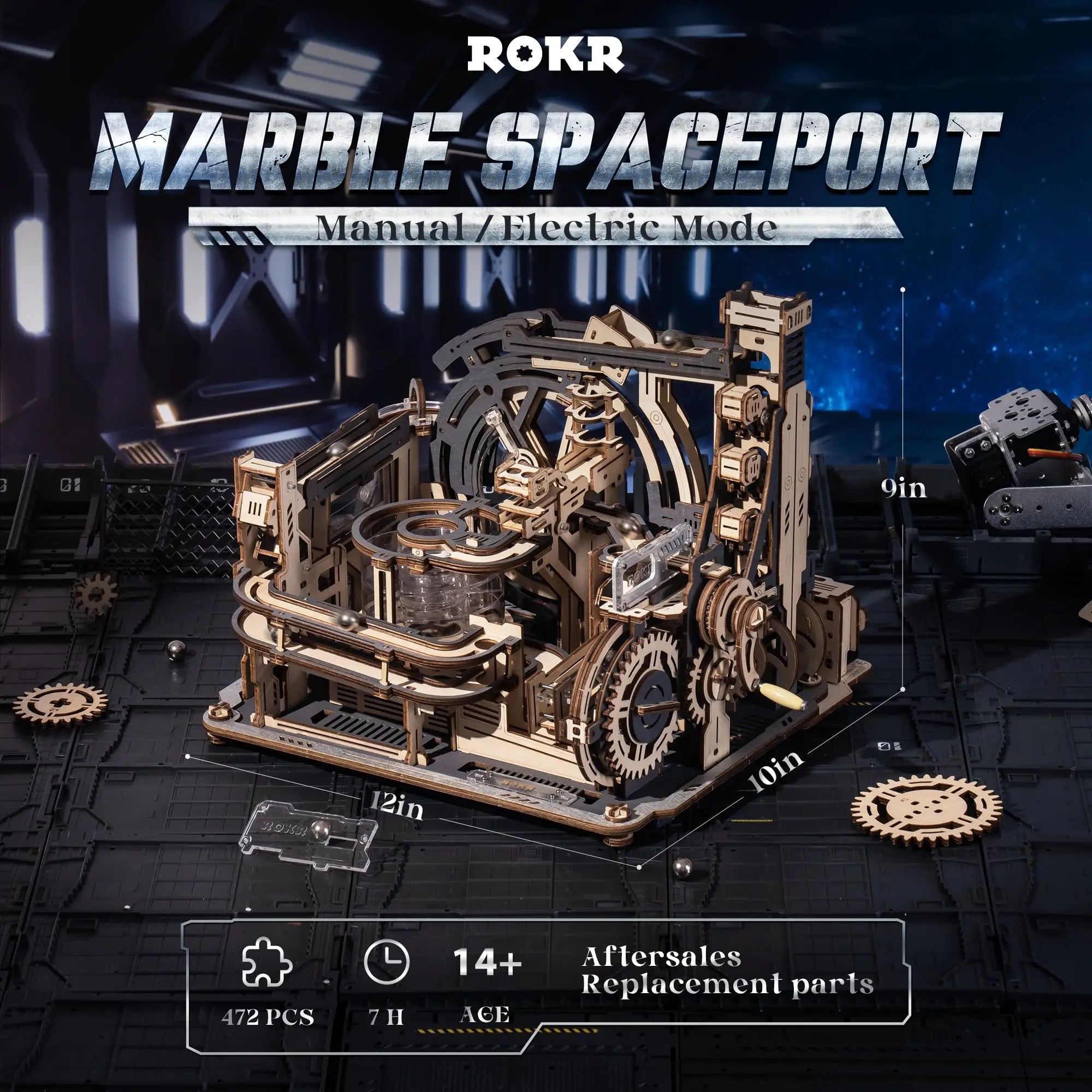 Electric Wooden Marble Run Spaceport 3D Puzzle Kit